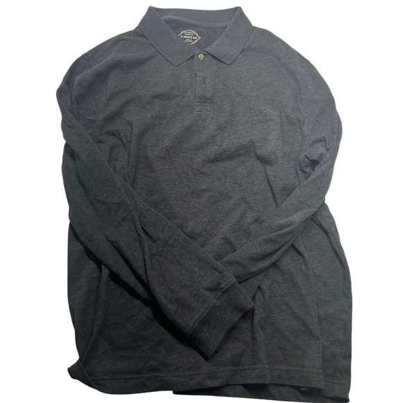 St John's Bay Mens Legacy Polo Shirt Long Sleeve Gray Cotton Blend Size L - Picture 1 of 2